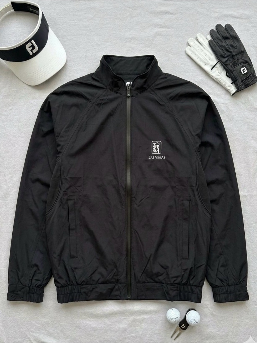 FootJoy DryJoys Tour Collection Mens Sz S Black Full Zip Golf Windbreaker Jacket